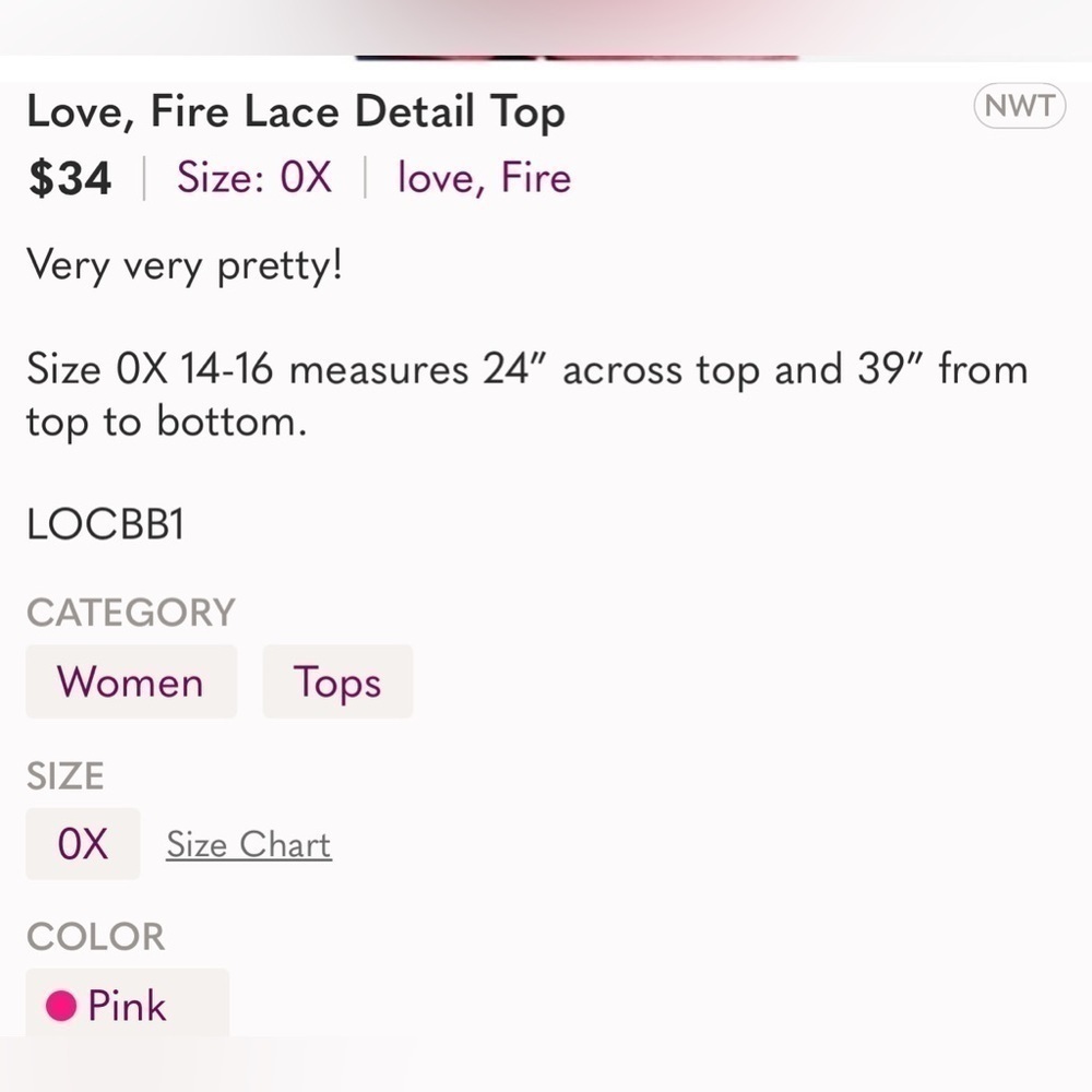 Love, Fire Lace Detail Top - Picture 4 of 4